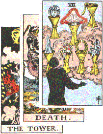 significator, cover, cross significator is the Tower, covered by Death, crossed by 7 of Cups